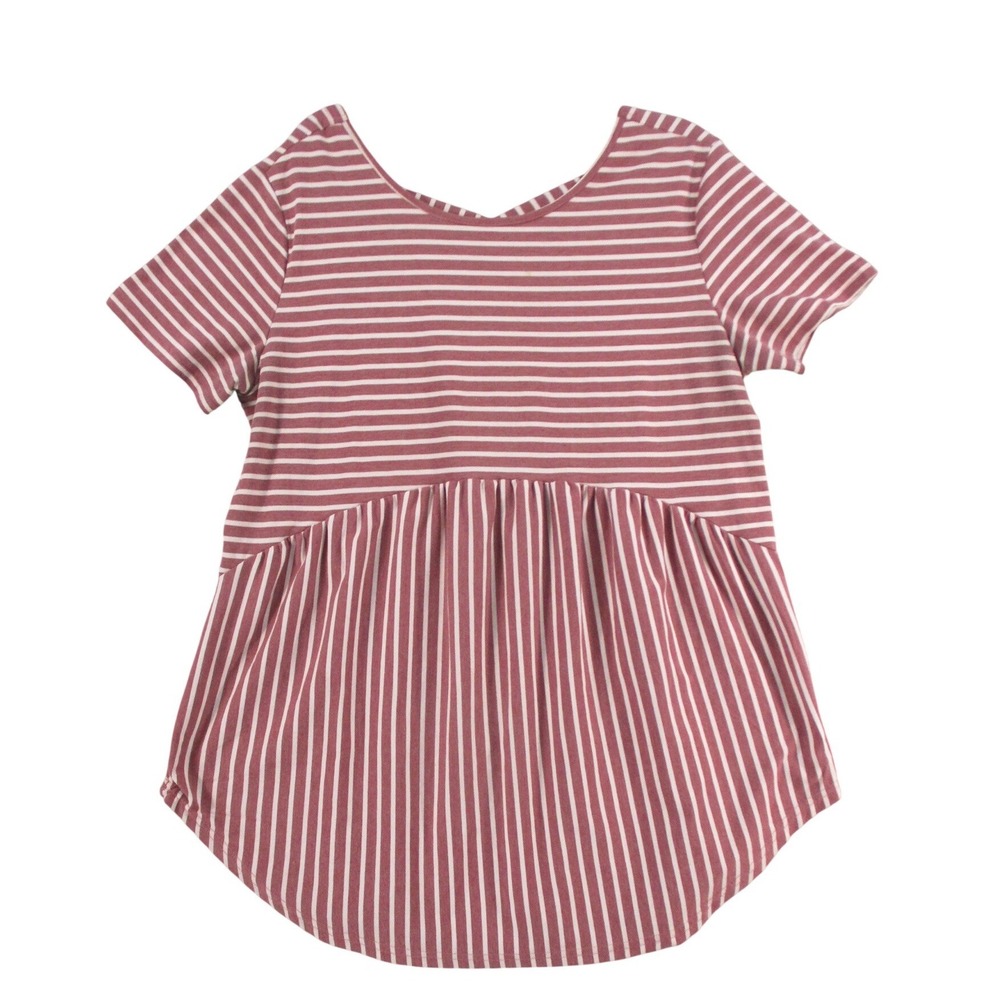Shirley & Stone Womens XL Mauve Pink Striped Babydoll Tunic Top Short Sleeve